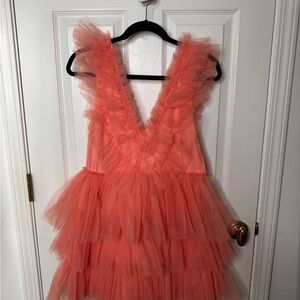 MARBLE Coral Tulle Dress with Ruffles